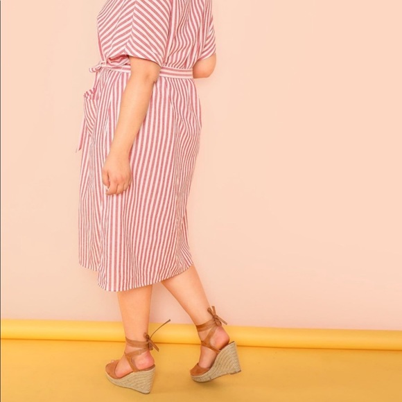 Shein - Striped Button Front Midi Dress - Size 2X - Picture 2 of 9